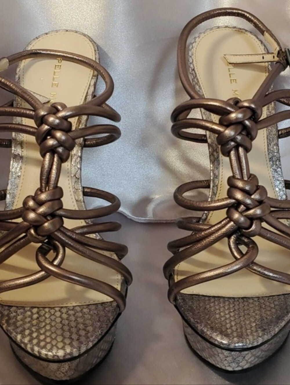 Pelle Moda Pewter Metallic Kid Napa Leather Strappy Heels